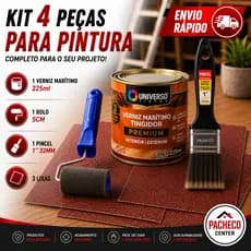 Kit Verniz Tingidor 225ml Completo Com Pincel 1 Polegada Rolo 5cm e 3 Lixas Ideal Para Madeira