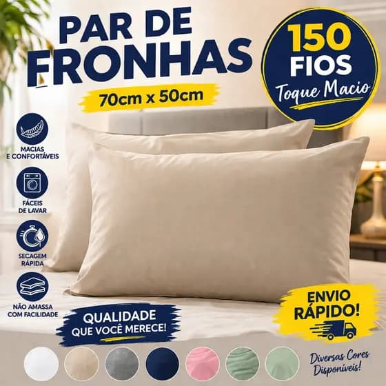 Par de Fronhas 70x50 150 Fios Poliéster Toque Macio Capa de Travesseiro