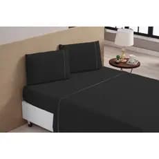 Jogo de Cama Casal 4 Peças 400 Fios Toque Macio Preto Elástico Total Luxo Não Faz Bolinha