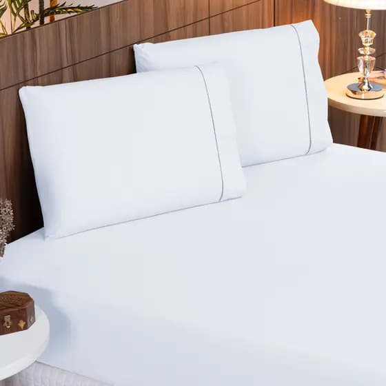 Jogo de Cama Casal 4 Peças 400 Fios Toque Macio Branco Elástico Total Luxo Alta Durabilidade