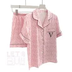 Pijama feminino curto conjunto cetim premium, Rosa e na cor Azul bebê  Feminino, modelo pijama Americano