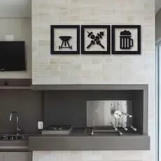Kit Churrasco Personalizado 3 Peças Quadro Decorativo Quadros Cantinho do Churrasco Placa Personalizada Área Gourmet Decoração Área de Churrasco Placa Decorativa Churrasqueira MDF Quadro Vazado Escultura de Parede 3D Alto Relevo 3mm Preto Branco Fosco