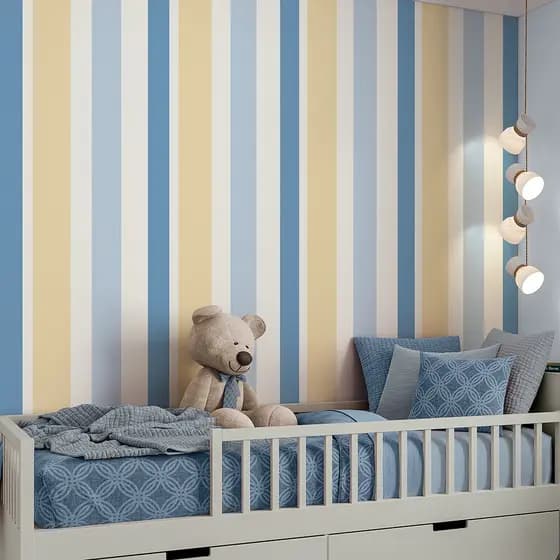 Papel De Parede Adesivo Infantil Azul Quarto De Menino Listras Mágicas 3m x 50cm