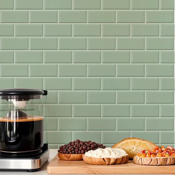Papel de Parede Azulejo Verde Adesivo para Cozinha Tipo Metro Lavável 3m x 50cm