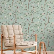 Papel de Parede Texturizado Flores e Passáros Verdes Adesivo Autocolante Lavável 10m x 50cm