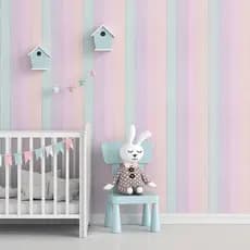 Papel de Parede Infantil Adesivo Texturizado Lavável Colorido Listrado Casa de Boneca