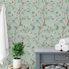 Papel de Parede Flores e Passáros Verde Adesivo Autocolante Lavável