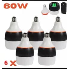 Kit 6 Lâmpadas de Emergência 60W Recarregáveis E27 Até 6 Horas Ligada Após Falta de Energia Bivolt