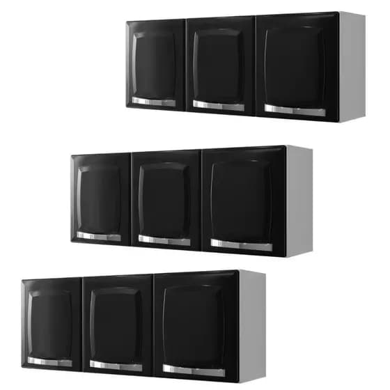 Conjunto Armários de Cozinha Aéreos Itatiaia Aço 3 Portas Rose Preto