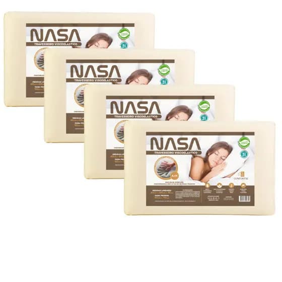 Kit com 4 Travesseiro Nasa Original Grande Viscoelastico Antialérgico Macio 16 cm