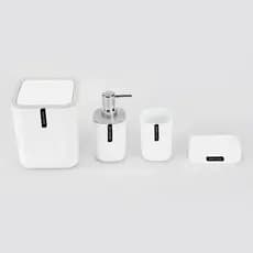 Kit Banheiro Lavabo 4 Pecas Dispenser Sabonete Porta Escova Saboneteira Lixeira Organizador Moderno Decoracao Banheiro