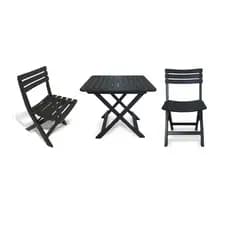 Kit Mesa Dobravel Com 2 Cadeiras Dobravel De Plastico Preto P/ Area Churrasco Jardim Barzinho