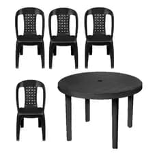 Jogo Mesa Redonda Com Pés Desmontaveis Com 4 Cadeiras Reforçada Para Jardim Area Restaurantes