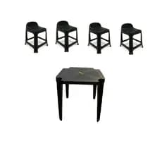 Kit 1 Mesa Monobloco Com 4 Bancos Com Encosto Banquetas Empilháveis