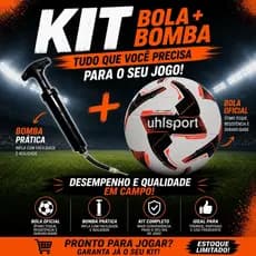 Kit Bola de Futebol + Bomba de Ar Manual Portátil Para Encher Bola Uhlsport Campo Oficial Resist Synergy Costurada Termo