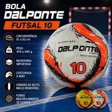 Bola Dalponte 10 de Futsal Profissional Costurada a Mão Microfibra Quadra Adulto