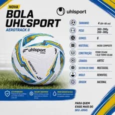 Bola de Futebol Uhlsport Aerotrack II Campo Numero 4 Termo Colada + Glue, Câmara Airtec Amarelo+Azul