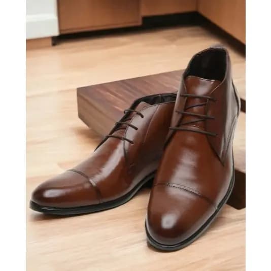 Sapato Social Masculino Abotinado Social Couro Cano Curto com Cadarço Bico Redondo Envio Imediato