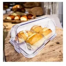 Porta Pão Cristal Armazenador Com Tampa Articulável Profissional Para Pães Bolos Mesa 30x20cm