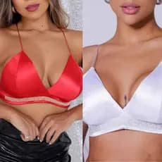 Top Cropped Decotado Feminino Alcinha Cetim Festa Strass Brilhante Look Perfeito Envio Imediato