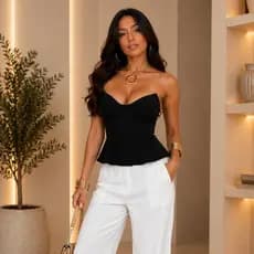 Corselet Cropped Feminino Alfaiataria com Bojo Moda Festa Casual