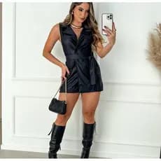 Macaquinho de Couro Femenino/ Macaquinho Courino/Macaquinho preto/