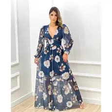 Vestido longo, manga longa