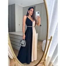 vestido longo bicolor