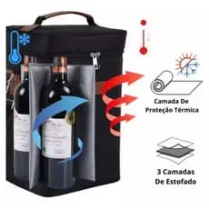 Bolsa Térmica Fit 2 Garrafas Vinho Bebidas Impermeável Preta Versátil