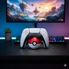 Suporte Controle Pokebola Pokémon Universal PS5 Xbox Nintendo Switch Joystick Mesa Setup Gamer 3D