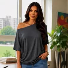 Blusa manga curta ampla soltinha confortável ombro a ombro feminina gola canoa várias cores tendência