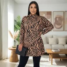 Max Blusa Feminina Alongada Gola Alta Manga Longa Moda Casual Soltinha Elegante