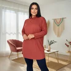 Vestido Manga Longa Blusa Alongada Feminina Gola Alta Soltinha Confortável Inverno Casual Moda 2026