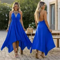 Vestido Boho Chic Feminino Midi Frente Única Decote V Soltinho Leve Assimétrico Verão