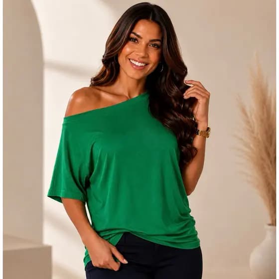Blusa Feminina Ombro a Ombro Manga Curta ampla elegante premium