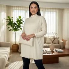 Blusa Feminina Oversized Gola Alta Manga Longa Básica Confortável Look Casual Inverno