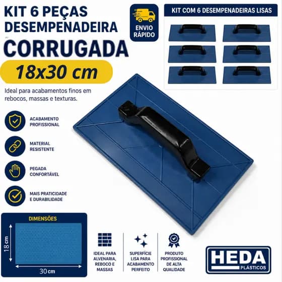 Kit com 6 Desempenadeiras 18x30 Corrugada