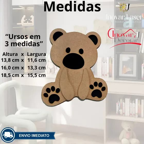 Kit 3 Urso Decorativo 3D Parede Quarto Infantil