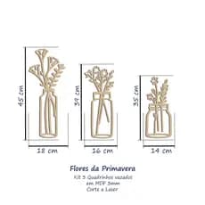 Kit 3 Quadros Decorativos Vazados Vaso de Flores