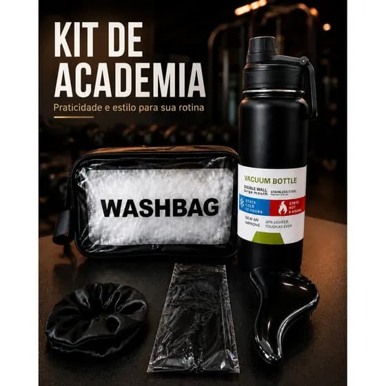 Kit Funcional Para Dia a Dia Academia Garrafa Necessaire Escova e Acessórios