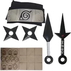 Bandana Vila da Folha em Aço Inox + 2 Kunais + 2 Shurikens + Jogo da Velha Naruto