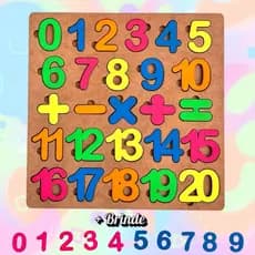 Numerais + Equações Brinquedo Pedagógico / Educativo com Peças de Madeira nas cores NEON