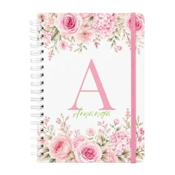 Agenda Floral Personalizada com Letra Inicial A5 Datada 2027 200 Páginas Agenda Feminina Planner Diário