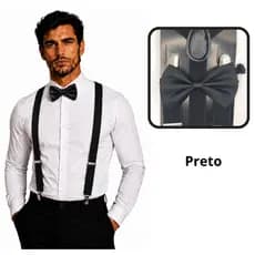 Kit Suspensorio Masculino Padrinho Gravata Borboleta Regulável Ajustavel