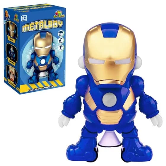 Robô Metal Boy Herói Dançarino Com Som e Luz Art Brink