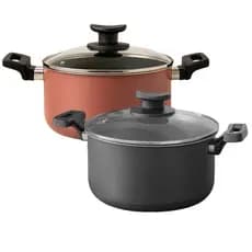 Caldeirão Antiaderente 20cm Duas Alças | Caçarola Teflon + Tampa de Vidro Temperado