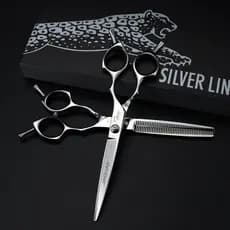 6.5 Polegadas Prata Dupla Rabo Selva Leopardo 440C Corte De Cabelo Tesoura Plana Fina