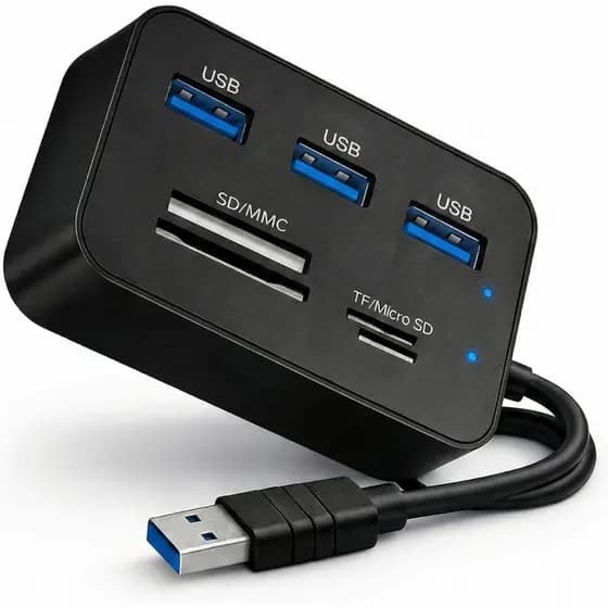 HUB 7 em 1 com 3 Portas USB 2.0 Extensor e Leitor de Cartão de Memória MS/MS PRO DUO/SD/MMC/Micro SD / M2