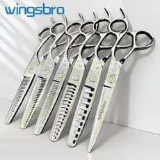 wingsbro 6.5 Polegada Tesoura De Cabeleireiro 6 Desbaste Profissional Barbeiro Corte Ferramenta Estilo