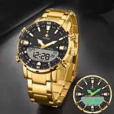 WWOOR Relogios Masculinos Moda Luminoso Digital Cinto de aço à prova d'água Multifuncional Ouro Relógio Empresarial relógio invicta-8890